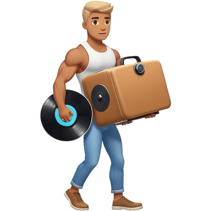 Bodybuilder carrying a giant record player on his back emoji