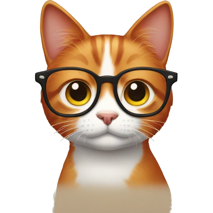 A red-haired cat with beady eyes wearing eyeglasses emoji