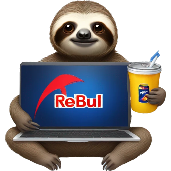 sloth with RedBull can and laptop emoji