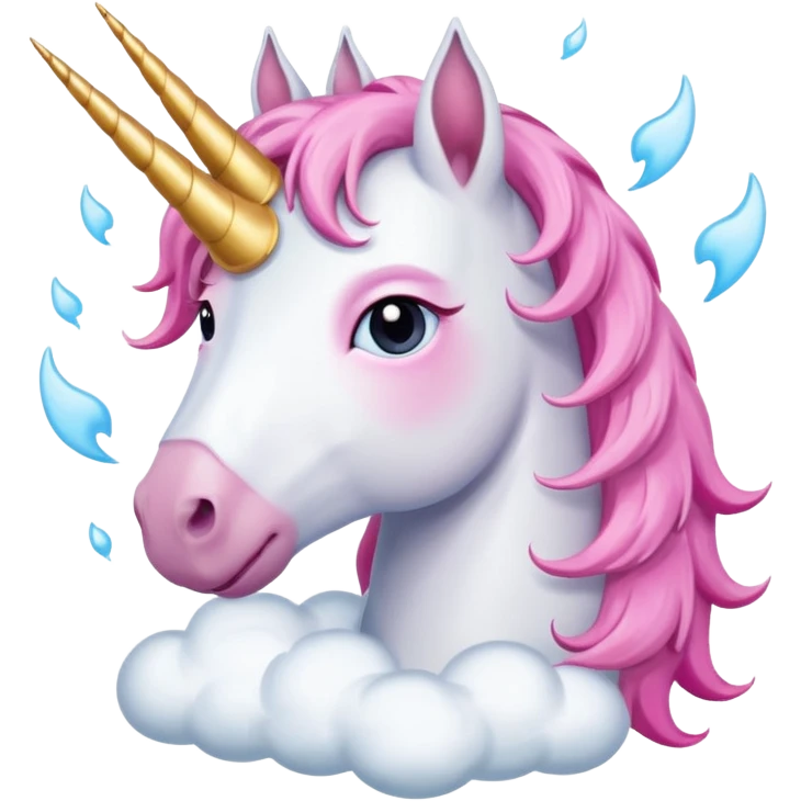 A unicorn flying through clouds, sad, cry tear from eyes, portrait, bust up emoji