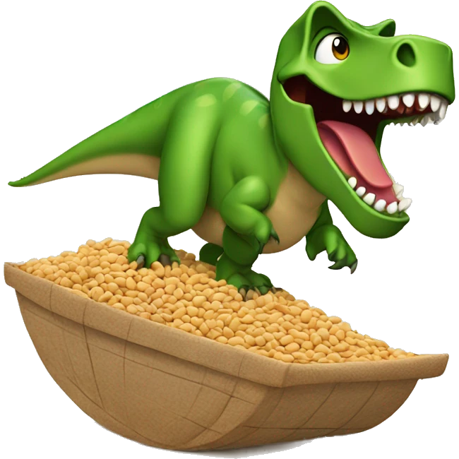 Dinosaur surfing on bales beans emoji