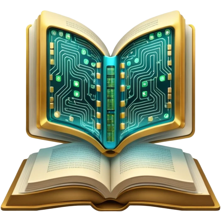 large language model, open book with digital circuits emoji