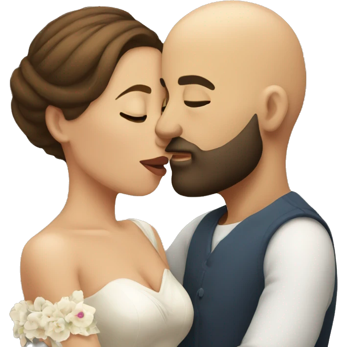 Bald man with a beard kissing his young brunette wife emoji