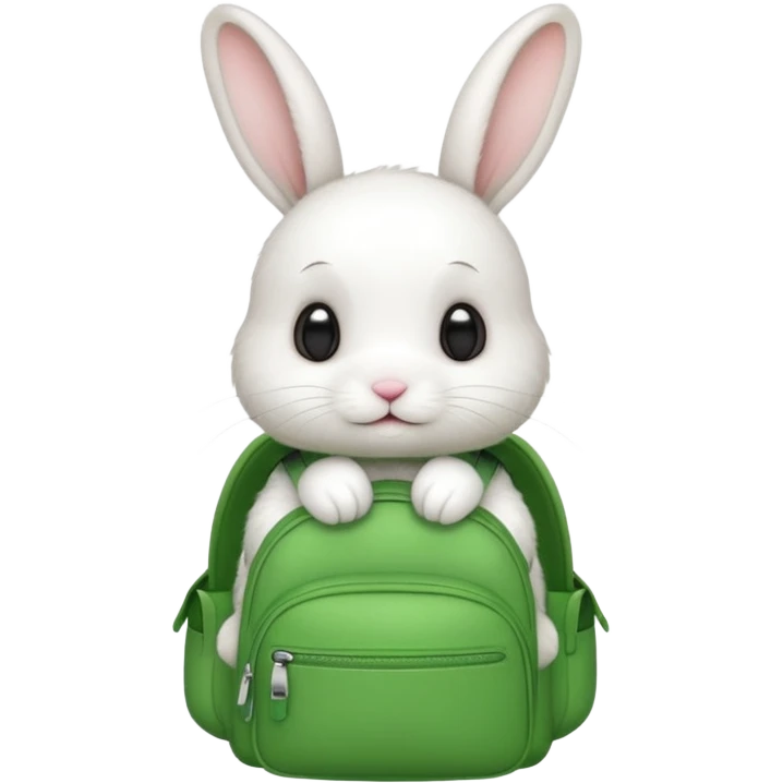 baby white rabbit wear green backpack emoji