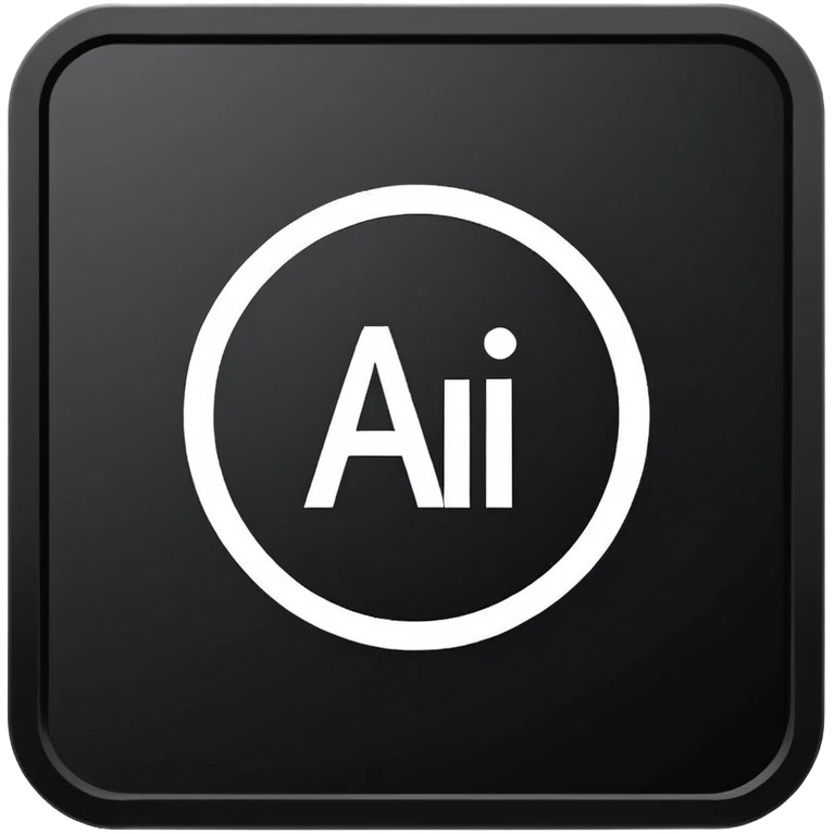 Minimalistic flat vector icon, iOS style, thin black contour on white background. Adobe Illustrator logo "Ai" inside a simple square, clean and modern, no text outside the logo, no shadows. Optionally placed on a minimal computer monitor outline emoji