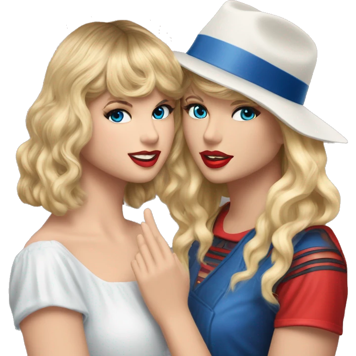 Taylor swift handing blue eyed blonde girl the red eras tour hat emoji