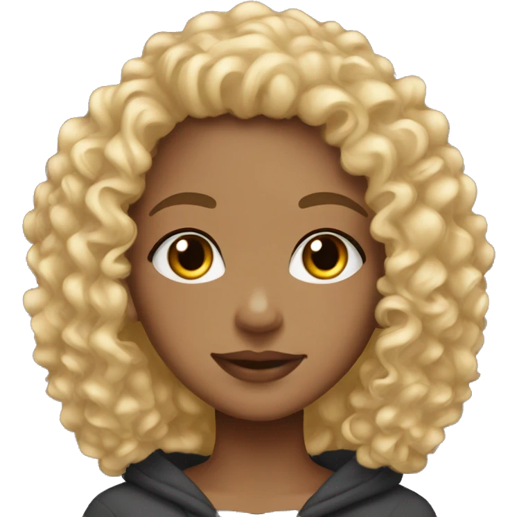 Curly hair girl light skin girl long eyelashes with hoodie  emoji