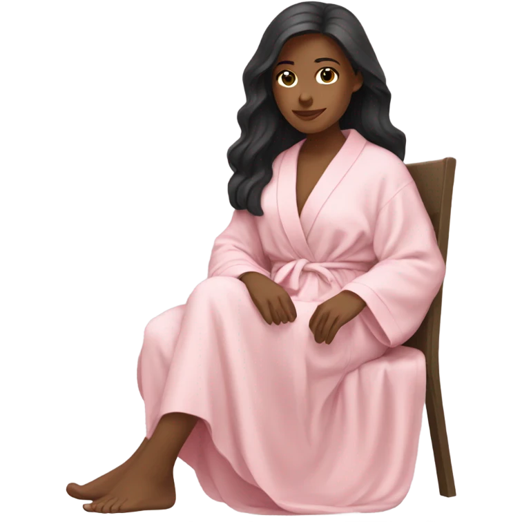 Girl with dark brown long hair relaxing in a light pink robe emoji