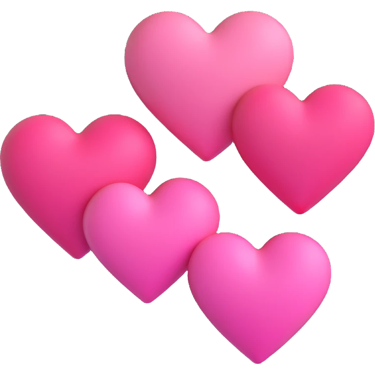 three concentric pink hearts, each one larger than the previous, to show a growing heart, 3D emoji style emoji