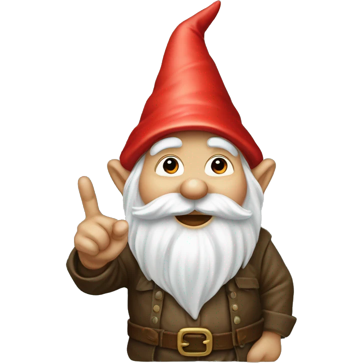 Gnome with the back of his hand in front of him with his finger in the middle pointing up, no index finger emoji