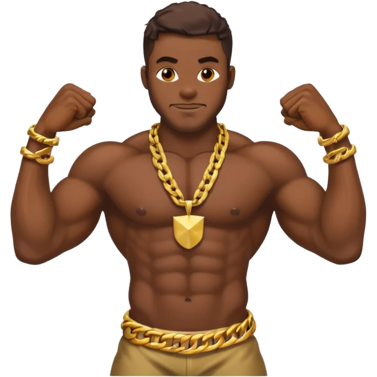 smug muscular shirtless nigerian flexing with gold chain emoji