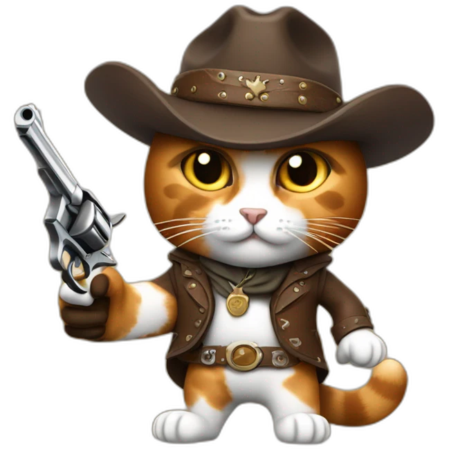 Cowboy Calico Cat firing a revolver gun emoji