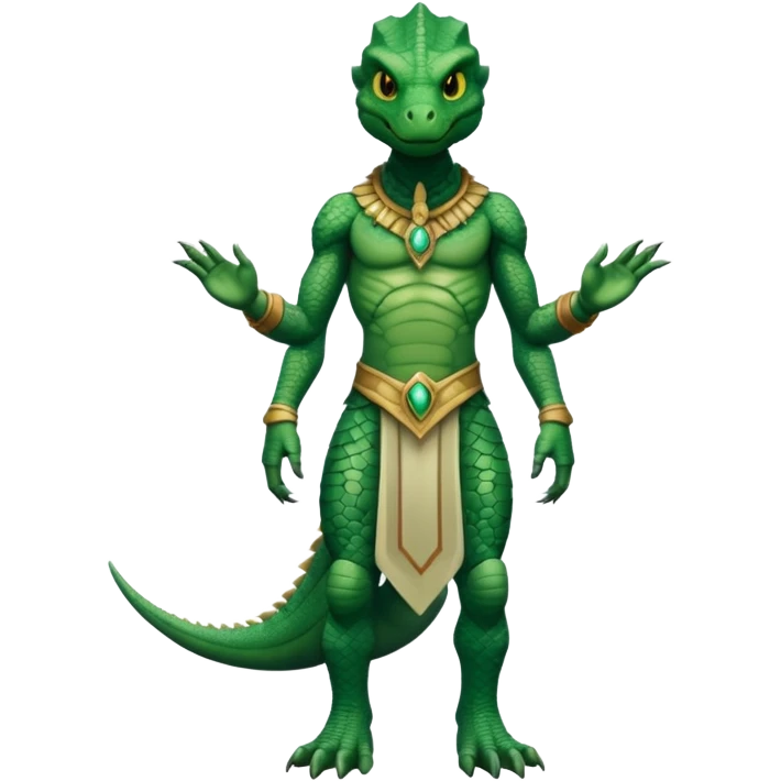 full body reptilian humanoid in ancient outfit, front view emoji