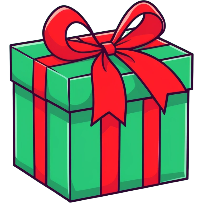 red gift box with bright colored ribbons emoji