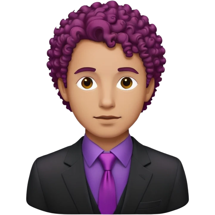 man with black suit, purple shirt, a red tie and curly hair emoji