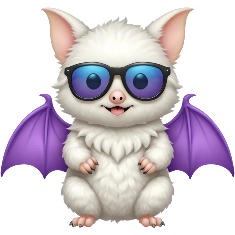 cute white bat with sunglasses, full body emoji
