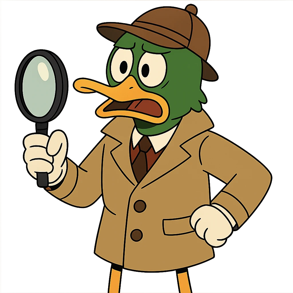 Transform the duck detective into a mallard with a distinctive green head and brown chest, maintaining the cartoon detective style, with no background. emoji