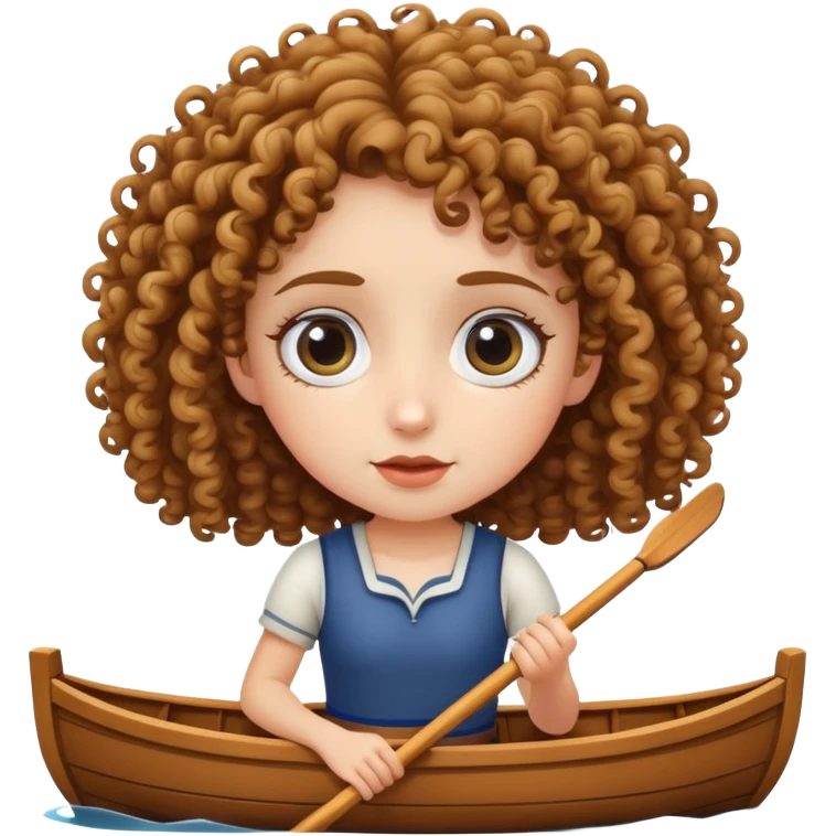 curly haired, fair skinned girl with big eyes rowing a boat emoji