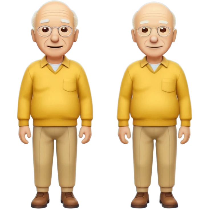 A 3D cartoon elderly man entirely yellow, styled like Grandpa Simpson, bald head with few hair strands, wrinkled face, yellow shirt and trousers, kind smile, cinematic Memoji-style render matching other Simpsons characters. emoji