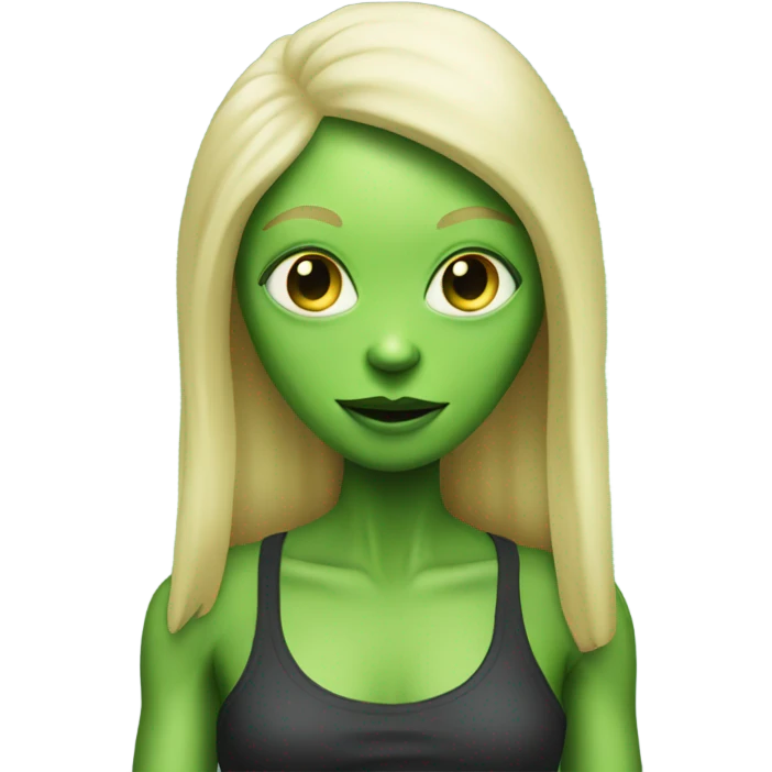 a green alien woman full body,blonde emoji