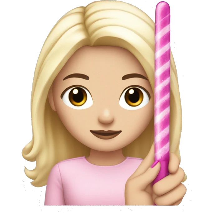 White Girl hand pink nails holding pink wand with black hair and brown eyes emoji