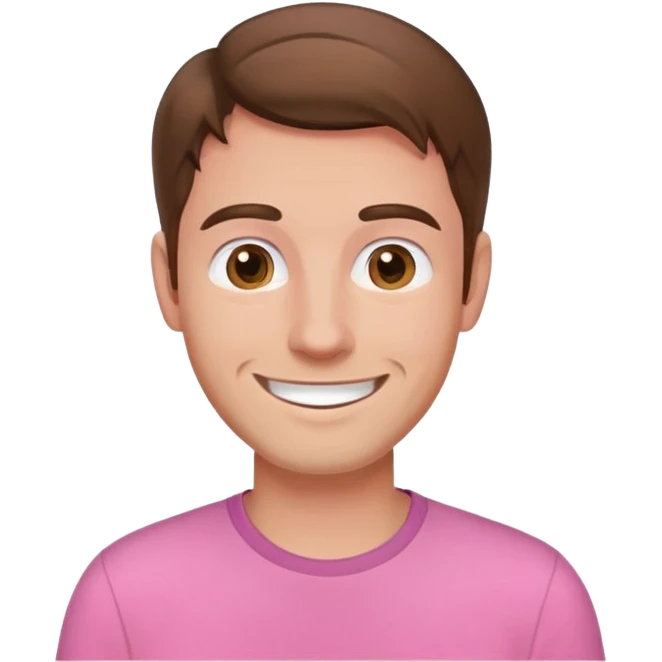 buat cowo malesub memakai baju pink dan tampak tersenyum berkulit putih rambut bewarna kecoklatan emoji