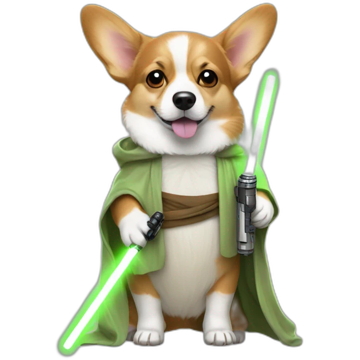 Corgi dress as yoda with light saber emoji