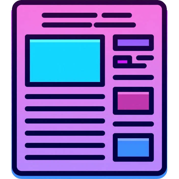 newspaper with breaking news headline, neon glow effect, blue neon glow on top left, purple neon glow on bottom right emoji