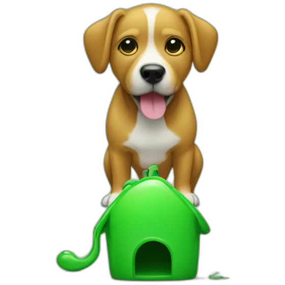 dog peeing in front of a green Mini emoji