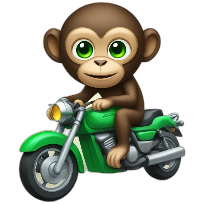 Monkey with green eyes on motorbike emoji