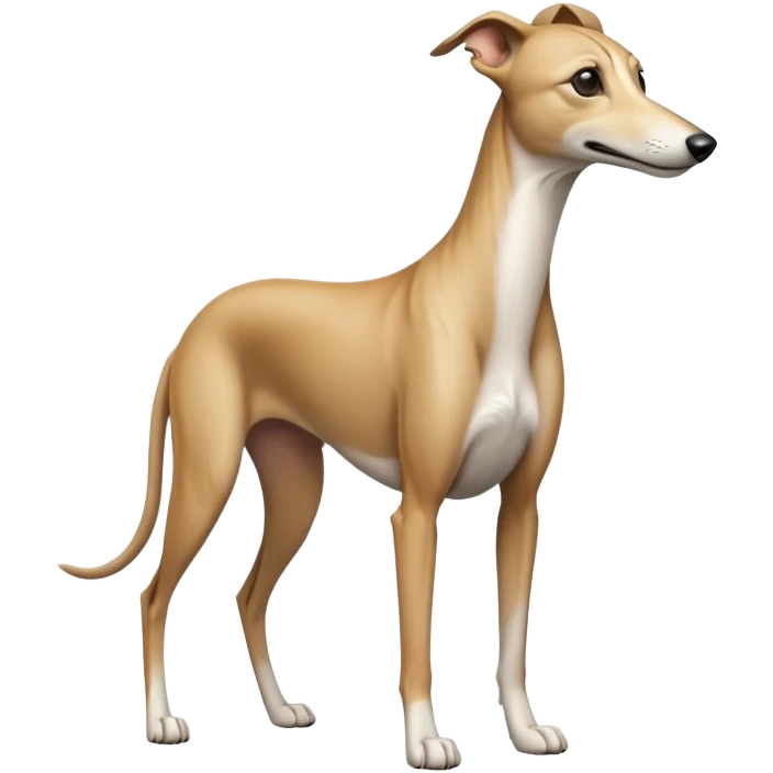 cinematic-[fawn greyhound]-realistic-full-body-standing-emoji,-tail-resting-loosely-beside-its-paws,-head-tilted-dramatically, -sleek-[light fawn]-fur,-simplified-yet-realistic-focused-features,-highly-detailed,-glowing-with-an-almost-sarcastic-glow emoji