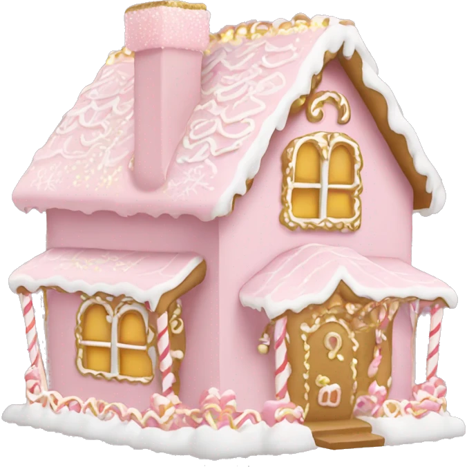 light pink and gold and white gingerbread house emoji