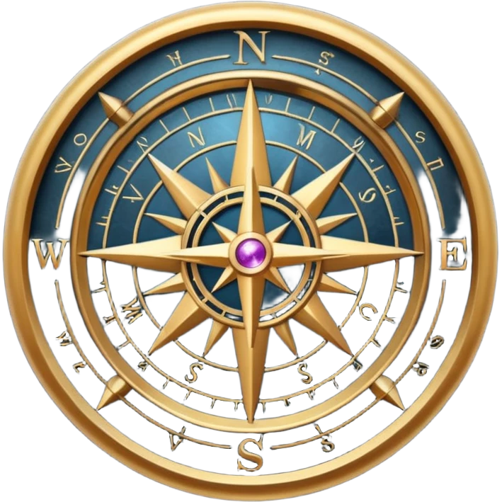 Mystical compass with arcane symbols, dark metallic iOS-style emoji emoji