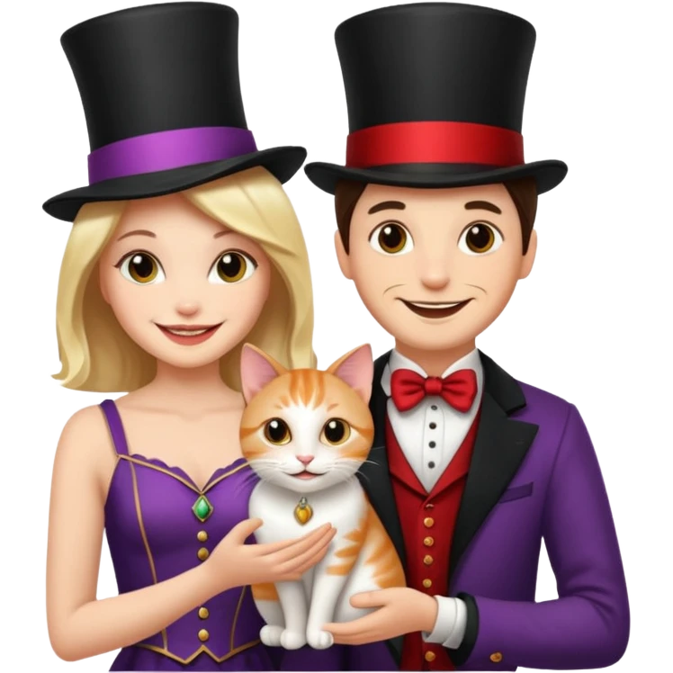 magician couple and their pet cat emoji