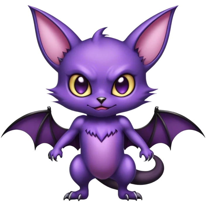 Shiny Dark Cute Cool Badass Noibat-Bat-Cat-fusion-hybrid full body emoji