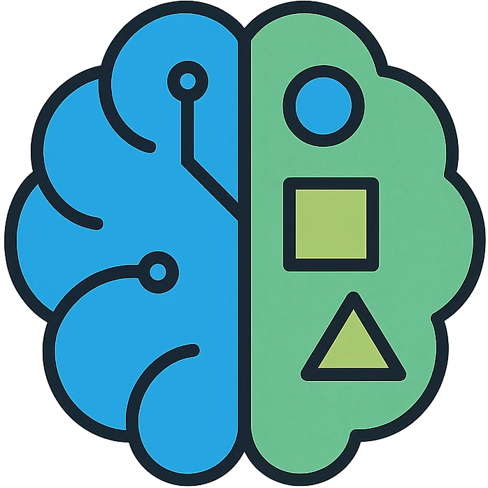logo for cognitive competence, stylized brain, geometric shapes, blue and green color scheme, tech-inspired emoji