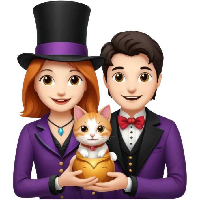 magician couple and their pet cat emoji