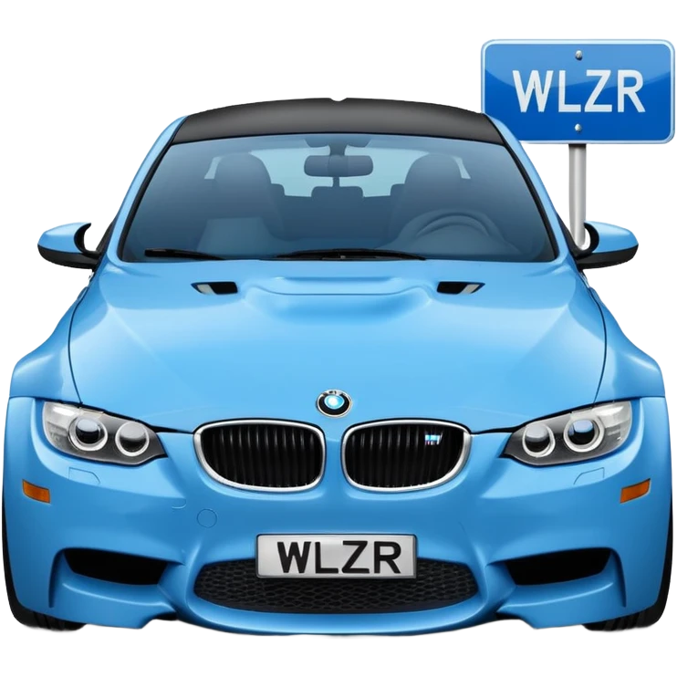Make me an emoji with a blue bmw M3 and some kind of sign that says ‘W LZR’ emoji