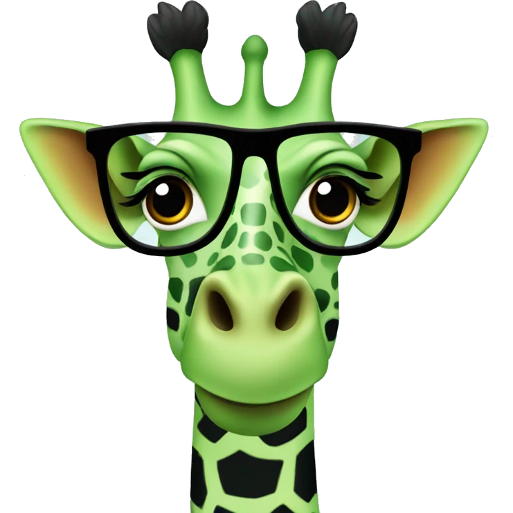 Green giraffe wearing black frame eyeglasses  emoji