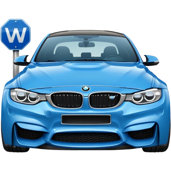 Make me an emoji with a blue bmw M3 and a street sign with W LZR on it emoji
