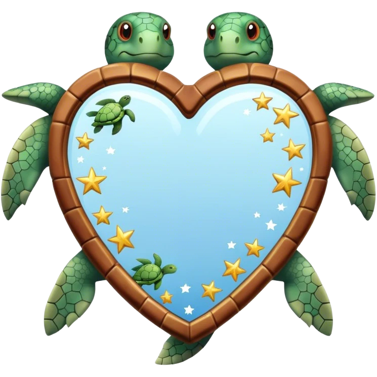 Heart shaped Mirror with turtle and stars emoji