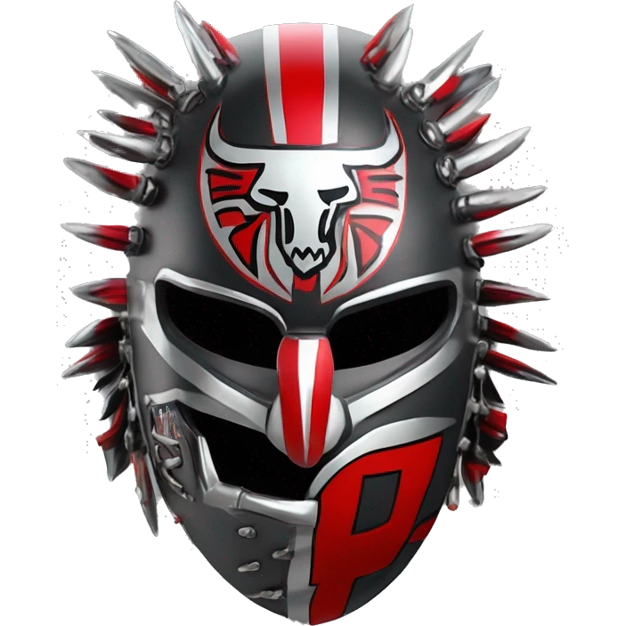 Texas-tech-red-raiders tribal artwork covered gunmetal tattooed battle helmet  huge punk Mohawk multi color hint of shiny silver 3d emoji