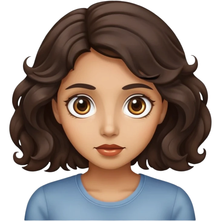 woman face with big eyes, medium skin tone, and dark wavy hair emoji