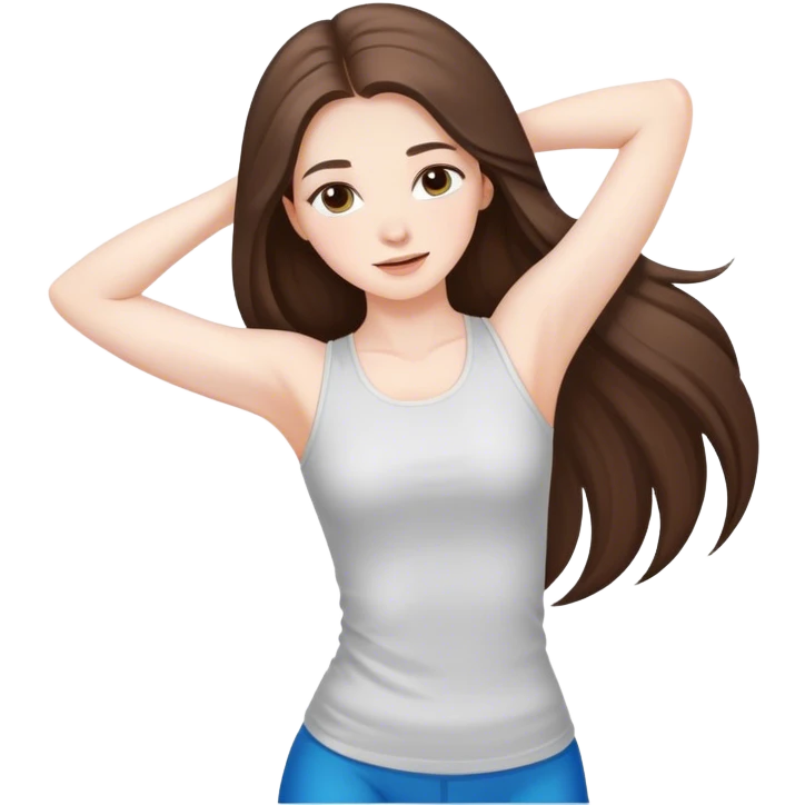 beautiful pale brunette girl with long hair stretching  emoji