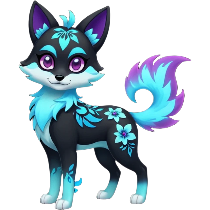Multicolored gloomy glowing bioluminescent dark edgy gothic spooky cool badass cute adorable pretty cool elegant realistic floral exotic Falvie-Fionbri-fursona, full body emoji