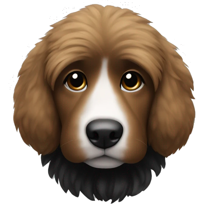 Dog brown face, white neck, black body, long fur emoji