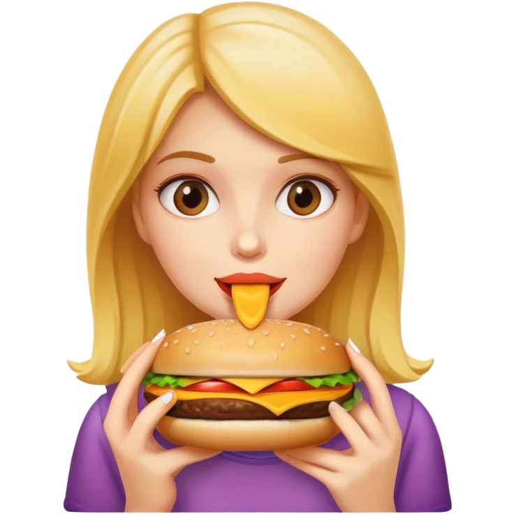 Girl eating cheeseburger emoji