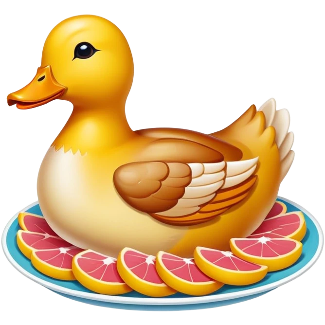Nanjing salted duck with glistening skin slices, simplified emoji style with bold outlines and bright colors, cartoon style Jiangsu poultry dish emoji
