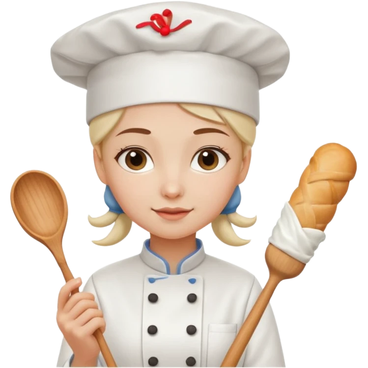 Young female baker – wearing white chef hat, holding a piping bag with cream

 emoji