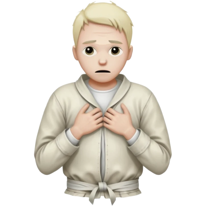 a patient in a psychiatric hospital, in a straitjacket with his hands tied behind his back emoji